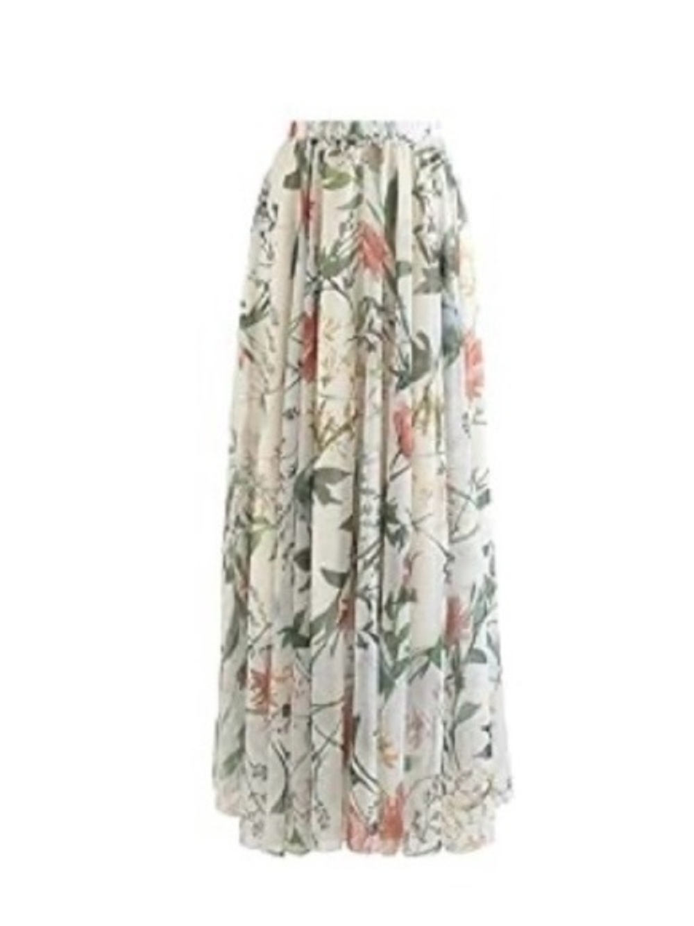 Chicwish Floral Maxi Skirt - Cream with Green & Pink Botanical Print